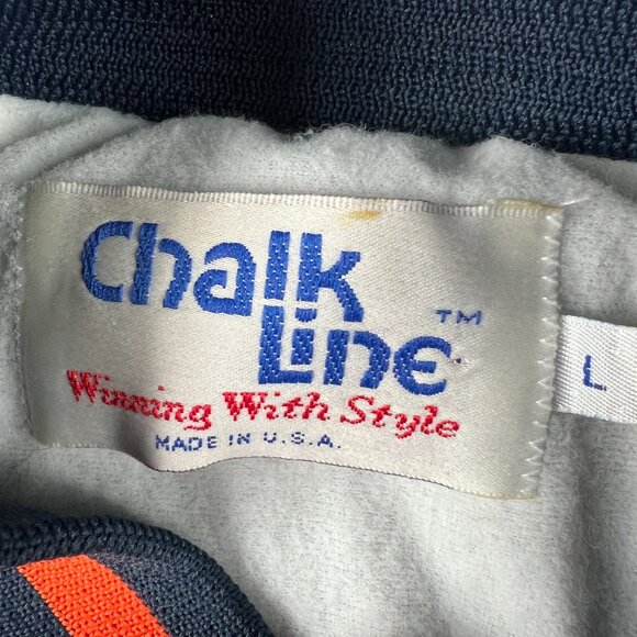 VTG 90s Chalk Line Chicago Bears Satin Jacket Large Blue Snap Button Bomber USA - Picture 6 of 13